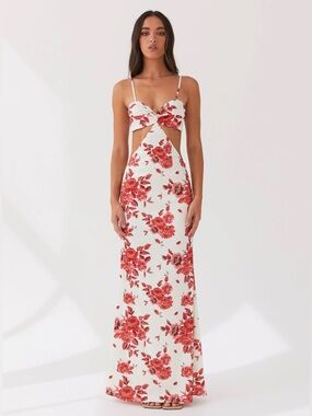 Peppermayo Rosie Satin Maxi Dress - Rosa Floria - Size 2